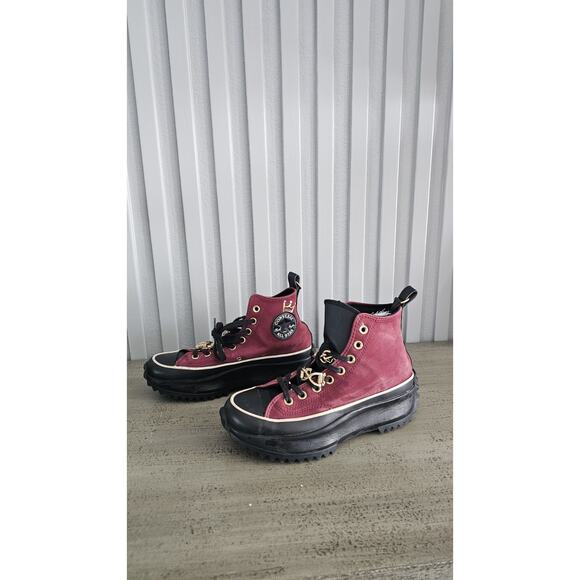 Converse All Star Burgundy Platform Sneakers with Gold Chain Detail , Size 8.5 - Picture 1 of 6